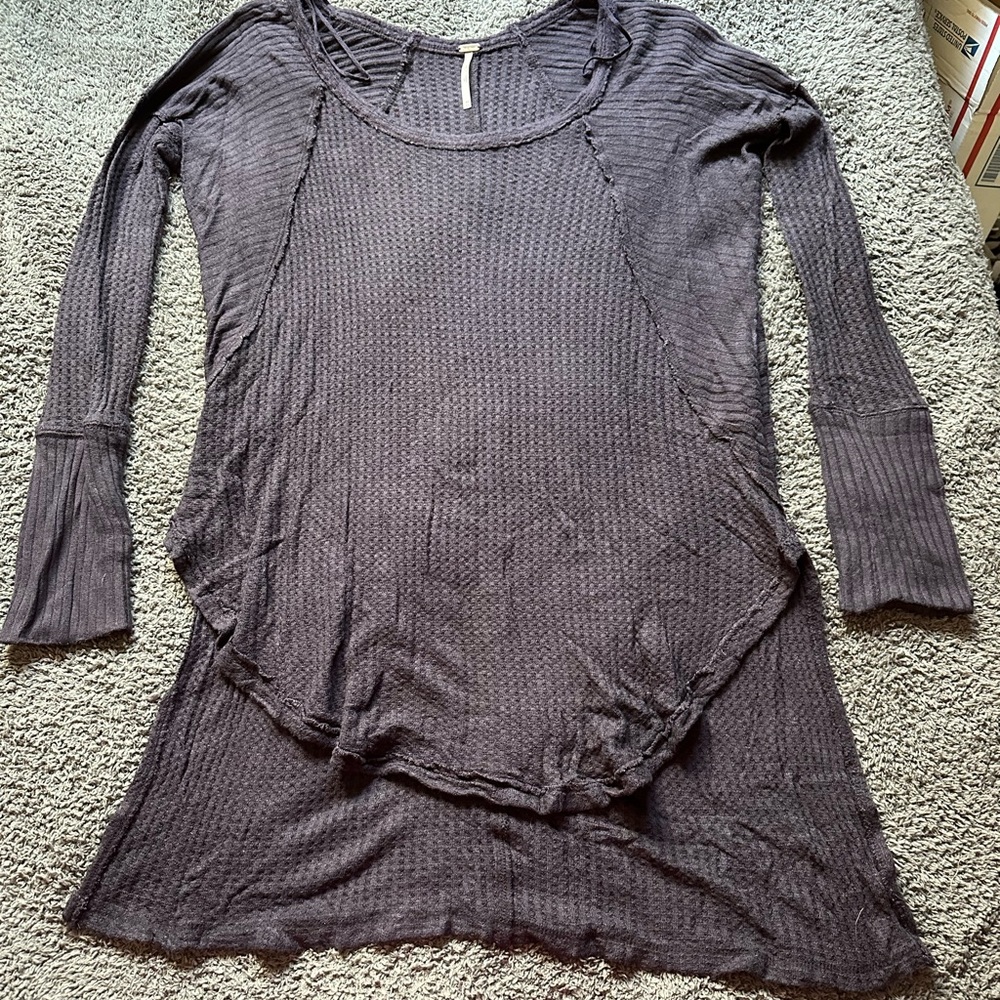 Free People Waffle Knit Long Sleeve Flowey Top
